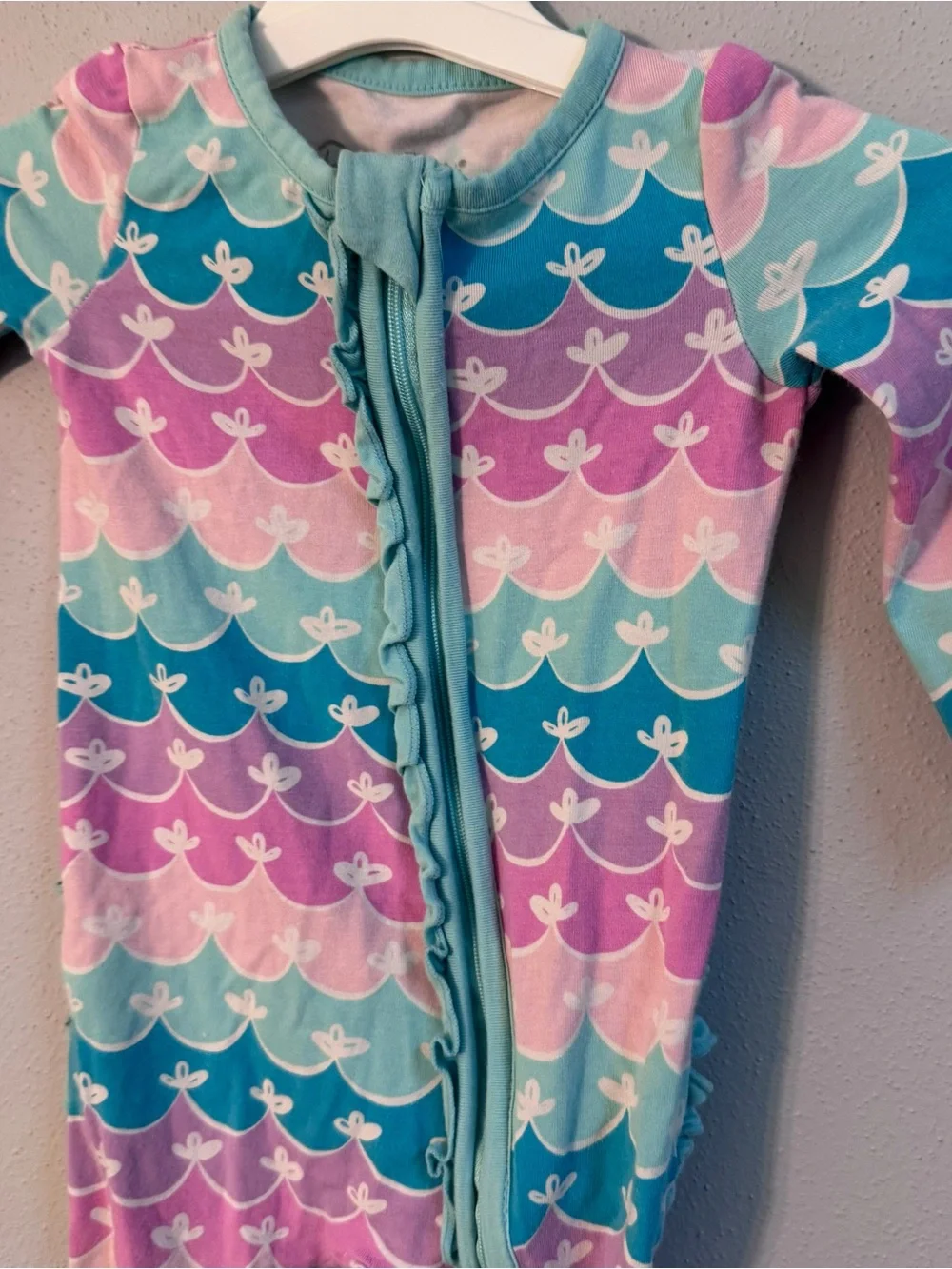 RuffleButts Baby Girls Mermaid Scale Footed Sleeper Pink Purple‎ Aqua 3-6M